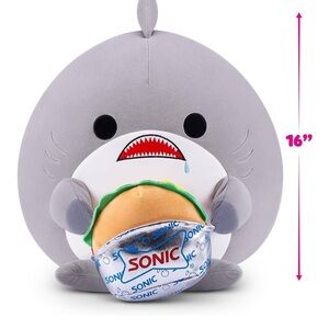Snackles Gray Shark Plush Toy with Burger